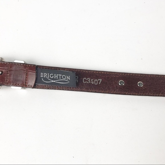 VINTAGE Brighton brown leather waist belt with silver buckle size medium 30" - Picture 6 of 9
